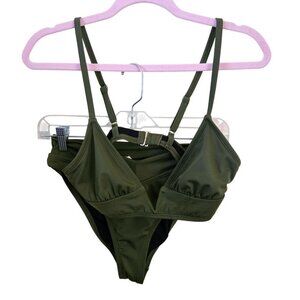 Sea Angel Army Green High Cut High Waist V Neck Bikini Size S